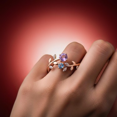 Prelep verenički prsten sa akvamarinom i ametistom za nežne dame