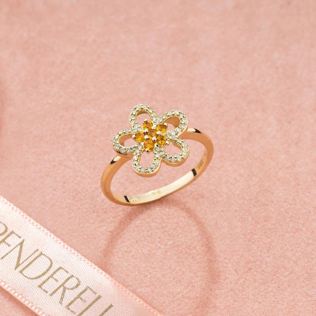 Verenički prsten sa dijamantima i ametistom u žutom zlatu
